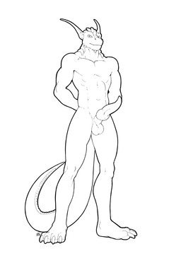 abs animal_genitalia anthro balls belly big_feet cheek_horns chin_horn claws erection facial_horn feet genitals hands_behind_back horn knot long_ears looking_at_viewer male muscular muscular_anthro muscular_male navel nude nude_anthro nude_male pawpads pecs penis sheath solo standing tapering_penis toe_claws longblueclaw mythology ernesto_(rebeldragon101) dragon mythological_creature mythological_scalie scalie hi_res