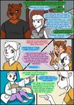 2020 anthro biped clothing collaboration comic detailed_background dialogue english_text eyes_closed eyewear female fur glasses group hair hi_res kammypup_(artist) male panel_skew runt_(artist) shirt sitting speech_bubble standing text topwear young