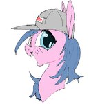 baseball_cap blue_eyes blue_mane clothing dollpony equid equine female feral happy hasbro hat headgear headwear horse long_ears mammal mane my_little_pony pink_body pony santiago_arevalo solo