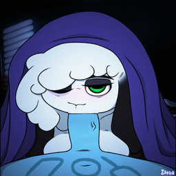 anthro bedding black_ears blanket duo fellatio female first_person_view fur genitals green_eyes hair looking_at_viewer male male/female male_pov one_eye_closed one_eye_half-closed one_eye_obstructed oral penile penis sex tired white_body white_fur white_hair white_wool wool_(fur) zatira bovid caprine domestic_sheep mammal sheep 1:1 2024 english_description signature