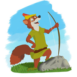 anthro biped black_nose bow_(weapon) clothed clothing male open_mouth outside ranged_weapon solo standing weapon piothecloudrat disney robin_hood_(disney) robin_hood canid canine fox mammal 1:1 2026 hi_res