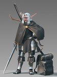 backpack female hair melee_weapon simple_background solo sword weapon white_hair shadoca blizzard_entertainment warcraft elf humanoid night_elf hi_res