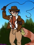 anthro bottomwear breasts bulge clothing gynomorph intersex nipples pants smile solo whip halcy0n indiana_jones_(franchise) indiana_jones ailurid mammal red_panda 2020 3:4 hi_res