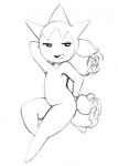 blush eyelashes female flat_chested open_mouth plant pose simple_background smile solo white_background dogma nintendo pokemon elemental_creature flora_fauna generation_3_pokemon humanoid pokemon_(species) roselia 2016 black_and_white monochrome