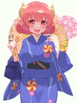 asian_clothing blue_clothing blue_kimono blush clothing colored_nails east_asian_clothing female hair hand_fan horn japanese_clothing kimono nails pink_nails red_eyes red_hair simple_background solo waterring kobayashi-san_chi_no_maidragon miss_kobayashi's_dragon_maid mythology ilulu animal_humanoid dragon dragon_humanoid humanoid mythological_creature mythological_scalie scalie 3:4 hi_res