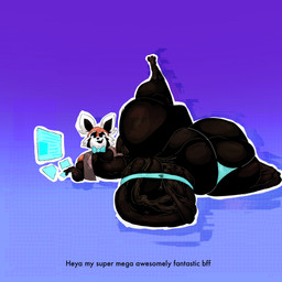 anthro balls barely_contained barely_contained_penis big_balls big_butt big_penis butt clothed clothing elastic_band genitals huge_balls huge_penis hyper hyper_balls hyper_genitalia hyper_penis legs_up lying male on_side penis skimpy thong topwear underwear vest lumiink indigo_park fan_character remi_(jakeneutron) ailurid digital_creature mammal red_panda hi_res