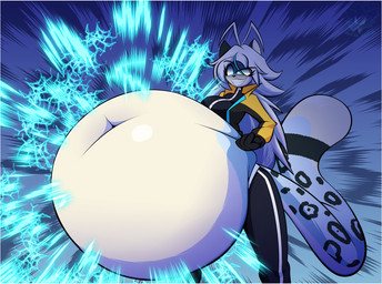 abdominal_bulge ambiguous_gender ambiguous_prey antenna_hair anthro anthro_pred belly big_belly black_body black_fur border breasts clothing countershade_belly countershading cruel_pred electricity eyelashes female female_pred fist fur glowing glowing_eyes hair huge_belly hyper hyper_belly jacket markings medium_breasts multicolored_body multicolored_fur navel sadism sadistic_smile shaded_face smile spots spotted_body spotted_fur spotted_markings tail teeth topwear vore white_body white_border white_fur els3d vivian_(monarchyart) felid mammal pantherine snow_leopard 2026 absurd_res digital_drawing_(artwork) digital_media_(artwork) hi_res