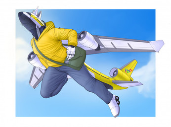 aircraft airplane anthro back_wings black_body bottomwear clothed clothing cloud cockpit electronics flying headphones hoodie jet jet_engine knapsack machine male metallic_body not_furry pants shirt sky solo tail topwear vehicle wheel wheel_feet white_body wings ndragon3 acidthemd11 aeromorph living_aircraft living_machine living_vehicle robot digital_media_(artwork)