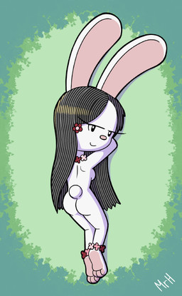 anthro dakimakura female grass hair hands_behind_head looking_at_viewer nude plant rear_view smile solo tribal mr_harinezumi elinor_wonders_why pbs elinor_rabbit lagomorph leporid mammal rabbit absurd_res dakimakura_design hi_res