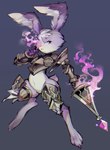 alternate_species anthro armor barefoot biped feet kemono male melee_weapon simple_background solo sword weapon rikose odin_sphere vanillaware oswald_(odin_sphere) lagomorph leporid mammal pooka rabbit