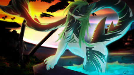 all_fours anthro beach butt female fin green_eyes green_hair green_nipples hair hot_tub legs_in_water m8_avenger nature nipples nude outside partially_submerged pose sea seaside side_view submerged_legs sunset water kiloart bioware electronic_arts mass_effect heather_(kiloart) aquatic fish shark 16:9 hi_res widescreen