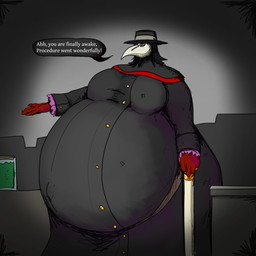 animal_mask beak_mask cane clothing coat female gloves handwear hat headgear headwear hyper hyper_pregnancy mask plague_doctor pregnant solo topwear trenchcoat vwpologt mayternity mayternity_2026 humanoid hi_res