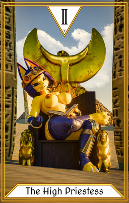 anthro blue_hair breasts card card_template clothed clothing female fingers fortune_telling fur hair looking_at_viewer major_arcana markings nipples outline roman_numeral simple_background smile solo tarot tarot_card text the_high_priestess_(tarot) yellow_body foxibiki warfaremachine_(modeler) animal_crossing nintendo ankha_(animal_crossing) warfare_ankha domestic_cat felid feline felis mammal 3d_(artwork) absurd_res blender_(artwork) digital_media_(artwork) english_text hi_res
