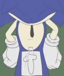 anthro blue_body blue_fur clothing drawing fur genitals gloves green_background hands_on_hips handwear male paper penis simple_background solo tape white_clothing white_gloves white_handwear kalk427 sega sonic_the_hedgehog_(series) sonic_the_hedgehog eulipotyphlan hedgehog mammal