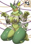 4_fingers anthro antlers big_breasts biped blush breasts female fingers fur green_body green_fur horn kemono kneeling looking_at_viewer navel nipples nude open_mouth pawpads solo thick_thighs tongue yellow_eyes kikunoya natsu_(natsu_o3o) deer jackalope lagomorph mammal 2019