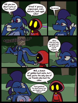 anthro big_breasts big_nipples black_body blue_body blue_clothing blue_hood blue_robe blue_scales breasts butt cape claws clothing dialogue duo female finger_claws genitals grey_claws hair hand_on_head hungover male motion_lines mouthless nipples no_pupils nude outside pink_nipples plant pupils purple_eyes purple_hair purple_pupils red_cape red_clothing red_hood red_robe robe scales shrub speech_bubble text toe_claws tree vomiting vulva yellow_eyes ultilix european_mythology mythology leo_the_magician ruby_(ultilix) dragon humanoid mythological_creature mythological_scalie scalie shadow_creature western_dragon 2026 comic english_text hi_res
