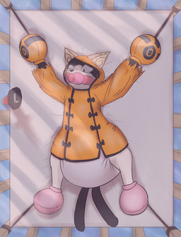 anthro bdsm bondage bound clean_diaper clothed clothing crib diaper diaper_fetish gag handwear lying mittens on_back pacifier pacifier_gag restraints rope rope_bondage simple_background solo wearing_diaper white_diaper chaptude arc_system_works blazblue jubei_(blazblue) domestic_cat felid feline felis mammal 2021 absurd_res hi_res