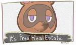 anthro male parody simple_background solo text white_background alexis-royce animal_crossing it's_free_real_estate nintendo tim_and_eric_awesome_show_great_job! tom_nook_(animal_crossing) canid canine mammal raccoon_dog tanuki english_text meme reaction_image