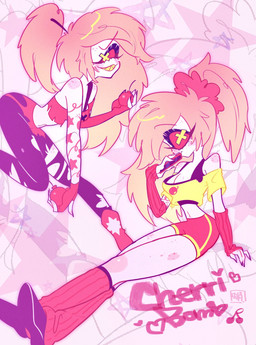 1_eye bra_strap cellphone clothed clothing electronics female holding_bomb holding_cellphone holding_object holding_phone holding_smartphone leggings legwear phone sharp_teeth smartphone solo teeth text torn_clothing torn_leggings torn_legwear takoya_de hazbin_hotel hellaverse cherri_bomb_(hazbin_hotel) cyclops demon demon_humanoid humanoid character_name hi_res