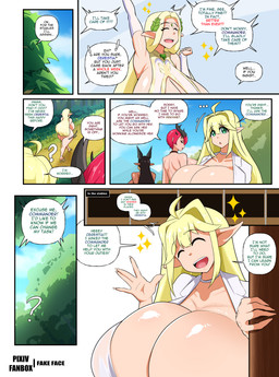 big_breasts big_butt blonde_hair breasts butt female group hair horn huge_breasts huge_butt humanoid_pointy_ears light_body light_skin long_ears long_hair pointy_ears text fake_face_(artist) last_origin cerestia_of_life elven_forest_maker ignis_(last_origin) sekhmet_(last_origin) elf horned_humanoid humanoid absurd_res comic english_text hi_res