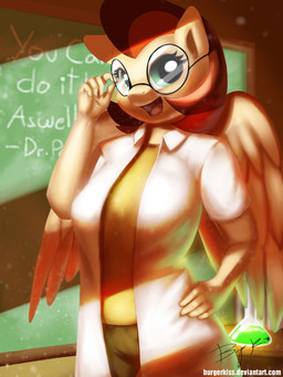 5_fingers anthro biped breasts chalkboard clothing coat costume eyewear feathered_wings feathers female fingers glass green_eyes hair information_board liquid looking_at_viewer open_mouth science scientist smile solo standing teacher text tongue topwear wings burgerkiss conditional_dnp hasbro my_little_pony mythology fan_character equid equine mammal mythological_creature mythological_equine pegasus 2016 absurd_res digital_media_(artwork) hi_res shaded