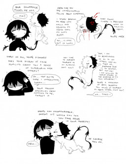 ambiguous_feral ambiguous_gender ambiguous_humanoid black_clothing black_hair black_shirt black_tail black_text black_topwear blood blood_from_mouth blood_in_mouth bodily_fluids clenched_teeth clothing cross-popping_vein dialogue duo eyes_closed feral hair hand_on_head hand_on_own_head male male_feral mouthless nervous nervous_sweat noseless open_mouth open_smile shirt short_hair shy simple_background smile sparkles speech_bubble sweat tail talking_to_another teeth text topwear white_background jejejunum ember_(jejejunum) secret_(jejejunum) fraid_(species) human humanoid mammal 2025 comic digital_media_(artwork) english_description english_text firealpaca_(artwork) hi_res
