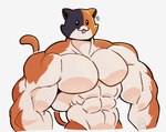 :3 abs anthro blep cat_smile fur happy male multicolored_body multicolored_fur muscular pecs pupils simple_background solo tail tongue tongue_out white_background its_coldpizza epic_games fortnite meowscles calico_cat domestic_cat felid feline felis humanoid mammal hi_res signature