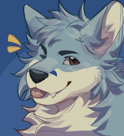 blue_body blue_fur canine_teeth feral fur male one_eye_closed simple_background solo tongue tongue_out white_body white_fur wink aluan akito_(akitoe) canid canine fox mammal guide_lines headshot_portrait portrait