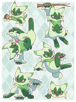 ambiguous_gender anthro branch claws fangs feet fur green_body green_fur handstand hanging_from_branch open_mouth pattern_background pawpads paws pink_eyes simple_background soles solo tail teeth tongue nekogyo122 nintendo pokemon felid feline floragato generation_9_pokemon mammal pokemon_(species) 2023 3:4 absurd_res hi_res