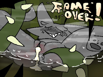 ambiguous_gender anthro blush blushing_profusely bodily_fluids brambles cum dungeon_mauler duo excessive_cum excessive_genital_fluids female forced from_front_position game_over gameplay_mechanics genital_fluids looking_down lying male male/female missionary_position nude on_back partially_submerged pawpads plant rough_sex scratches sex shocked spikes spikes_(anatomy) steam swamp sweat worried jtlavaman cat_(jtlavaman) domestic_cat elemental_creature felid feline felis flora_fauna mammal 4:3 low_res