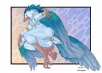 4_toes anisodactyl anthro beak blue_body blue_feathers blue_fur breasts butt chest_tuft feathered_wings feathers feet female fur jewelry looking_at_viewer multicolored_body multicolored_feathers non-mammal_breasts presenting presenting_hindquarters solo talons toes tuft wings yellow_sclera redraptor16 dinosaucers teryx_(dinosaucers) archaeopteryx dinosaur dromaeosaurid feathered_dinosaur feathered_scalie prehistoric_species reptile scalie theropod velociraptor 2012 digital_media_(artwork) hi_res