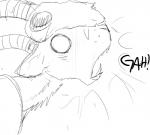 2018 ambiguous_gender anthro black_and_white blush dialogue english_text fangs hladilnik horn male male_anthro mammal monochrome open_mouth rodent shocked simple_background skaven solo teeth text warhammer_(franchise) warhammer_fantasy white_background