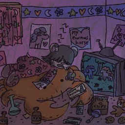 age_regression ageplay animal_plushie anthro baby_bottle bear_plushie black_hair bong bottle building carpet chips_(food) clothing container cookie diaper drugs electronics feces food fur hair hair_over_eyes heart_poster heart_symbol house infantilism inside label onesie open_mouth pacifier plushie poster rattle roleplay scatplay screen sleeping soiled_diaper soiling solo sound_effects teddy_bear television text_in_heart unclean_diaper used_diaper vowelless vowelless_sound_effect whiskers white_body white_fur xxx zzz cate_wurtz inanimate_object unknown_species 1:1 2015 picture_in_picture