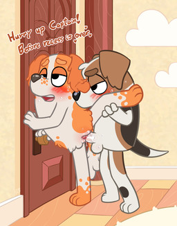 3_toes 4_fingers adolescent adolescent_on_adolescent against_door against_surface ahegao anthro anthro_on_anthro anthro_penetrated anthro_penetrating anthro_penetrating_anthro balls biped black_body black_eyes black_fur black_nose black_tail blush blush_lines bodily_fluids brown_body brown_ears brown_eyes brown_fur brown_text clitoris dialogue door door_handle doorknob duo erection eye_roll eyebrows feet female female_anthro female_penetrated fingers floppy_ears from_behind_position fur genital_fluids genitals half-closed_eyes heart_symbol humanoid_genitalia humanoid_penis humanoid_vulva inside intraspecies leg_grab looking_pleasured male male/female male_anthro male_penetrating male_penetrating_female multicolored_body multicolored_fur narrowed_eyes nude nude_anthro nude_female nude_male on_one_leg open_mouth orange_body orange_ears orange_eyebrows orange_fur orange_tail paws penetration penile penile_penetration penis penis_in_vagina pink_tongue raised_leg sex snout standing standing_sex sweat sweaty_face tail talking_to_another talking_to_partner teeth text toes tongue two_tone_body two_tone_fur two_tone_tail vaginal vaginal_fluids vaginal_fluids_on_penis vaginal_fluids_on_vulva vaginal_penetration vulva white_balls white_body white_fur white_penis white_tail young young_anthro young_female young_male young_on_young young_penetrated soulcentinel bluey_(series) captain_(bluey) mia_(bluey) american_foxhound bird_dog canid canine canis domestic_dog english_setter foxhound hunting_dog mammal scent_hound setter 2025 dated english_text hi_res signature