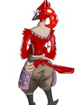 anthro big_butt butt clothed clothing male multicolored_body partially_clothed red_body solo thick_thighs two_tone_body wide_hips nastyfr nintendo the_legend_of_zelda raedoln_(nastyfr) avian bird rito hi_res