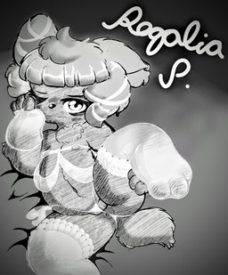 anthro anus barely_visible_genitalia barely_visible_vulva chest_fur clothing embarrassed female flat_chested genitals gloves handwear holding_leg leaning_on_hand legwear lingerie lying navel nipples on_side raised_leg small_tail solo stockings tail translucent translucent_clothing translucent_gloves translucent_handwear translucent_legwear translucent_stockings translucent_topwear translucent_underwear underwear vulva young regal_phantom made_in_abyss bakuchiku_(regal_phantom) narehate hi_res monochrome