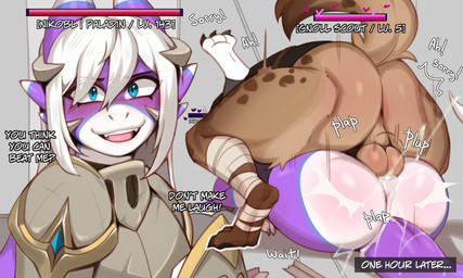 anthro anthro_on_anthro anthro_penetrated anthro_penetrating anthro_penetrating_anthro balls biped bodily_fluids butt claws cum cum_in_vagina cum_inside defeat defeat_sex defeated duo faceless_anthro faceless_character faceless_male feet female female_penetrated forced from_front_position fur gameplay_mechanics genital_fluids genitals hair level_difference level_number looking_at_viewer male male/female male_penetrating male_penetrating_female mating_press penetration rape sex smile tail teeth text toes tongue vaginal vaginal_penetration hyattlen instant_loss_2koma gnoll hyena mammal 2026 5:3 digital_drawing_(artwork) digital_media_(artwork) english_text hi_res