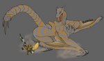 anthro armor big_breasts big_tail blue_eyes breasts claws duo female male stripes tail wide_hips wings medicinal_succ capcom monster_hunter scale_knight_(medicinalsucc) flying_wyvern reptile scalie tigrex absurd_res hi_res