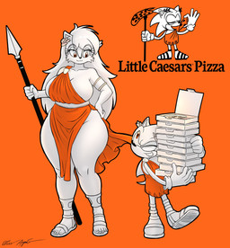 anthro big_breasts box breasts cheek_tuft clothing container duo eyebrow_through_hair eyebrows eyelashes eyelashes_through_hair facial_tuft female food footwear hair inner_ear_fluff larger_female laurel_wreath male melee_weapon one_eye_closed orange_background orange_eyes pizza pizza_box pizza_slice polearm roman_clothing sandals shoes simple_background size_difference smaller_male spear thick_thighs toga translucent translucent_hair tuft weapon wide_hips wink azul35art archie_comics little_caesars meme_clothing sega sonic_the_hedgehog_(archie) sonic_the_hedgehog_(comics) sonic_the_hedgehog_(series) sally_acorn sonic_the_hedgehog eulipotyphlan ground_squirrel hedgehog mammal rodent sciurid 2026 absurd_res digital_drawing_(artwork) digital_media_(artwork) hi_res meme