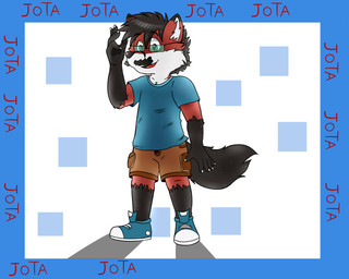 anthro black_tail chibi clothing eyewear facial_hair fur glasses male mustache red_body red_fur simple_background solo tail simplepossum jota_random canid canine fox mammal red_fox true_fox 2020 5:4 absurd_res hi_res