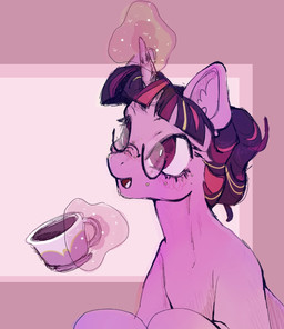container cup eyewear female feral glasses hair horn inner_ear_fluff magic mug open_mouth ponytail simple_background solo tuft kylesantgabe friendship_is_magic hasbro my_little_pony mythology twilight_sparkle_(mlp) equid equine mammal mythological_creature mythological_equine unicorn hi_res