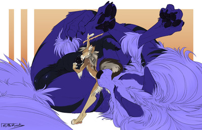 anal animal_genitalia animal_penis anthro anthro_on_feral anus balls bestiality black_anus black_nose black_pawpads bodily_fluids canine_genitalia canine_penis claws duo ears_back fellatio feral feral_rimming_anthro finger_claws fingering fluffy fluffy_tail fur genitals glistening glistening_anus holding_leg holding_up_leg interspecies larger_feral licking lying male male/male male_on_feral male_rimming_male mane on_back oral pawpads penile penis pivoted_ears pokephilia purple_body purple_fur rimming saliva saliva_on_sheath saliva_string sex sheath sheath_fingering sheath_lick sheath_nuzzling sheath_play simple_background size_difference tail toe_claws tongue tongue_out shikyotis nintendo pokemon dakota_(baito) arcanine canid canine canis coyote generation_1_pokemon mammal pokemon_(species) absurd_res hi_res signature