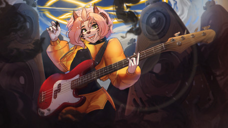 anthro bass_guitar demon_aries femboy guitar male musical_instrument plucked_string_instrument solo splash_art string_instrument felonystar bovid caprine demon mammal sheep arthur_(disambiguation) furry illustration invalid_tag hi_res