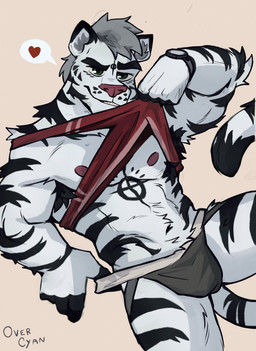 5_fingers abs anthro armpit_hair biceps biped black_body black_fur black_tail body_hair bulge clock clothing clothing_pull eyebrows fingers fur green_eyes hair heart_symbol jockstrap looking_at_viewer male multicolored_body multicolored_fur muscular muscular_anthro muscular_arms muscular_male navel nipples pecs presenting simple_background solo tail teeth two_tone_body two_tone_fur two_tone_tail underwear underwear_pull watch white_body white_fur white_tail overcyan felid feline mammal 2022 alternate_version_at_source digital_media_(artwork) hi_res