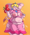 after_transformation anthro apple areola belly belly_expansion big_areola big_belly big_breasts big_nipples blonde_hair blue_eyes blush breast_expansion breasts butt butt_expansion clothing crown elephant_fruit expansion female food fruit growth hair headgear huge_belly huge_breasts nipples overweight overweight_female pink_body plant power-up simple_background slightly_chubby solo text thick_thighs torn_clothing transformation trunk wide_hips ratify mario_bros nintendo super_mario_bros_wonder elephant_peach princess_peach elephant elephantid mammal proboscidean 2023 absurd_res digital_drawing_(artwork) digital_media_(artwork) english_text hi_res shaded signature