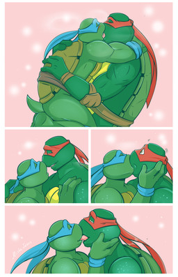 anthro duo eyes_closed french_kissing kissing male male/male mask muscular side_view smile tongue tongue_out mishajeans teenage_mutant_ninja_turtles leonardo_(tmnt) raphael_(tmnt) reptile scalie turtle absurd_res comic hi_res incest_(lore)