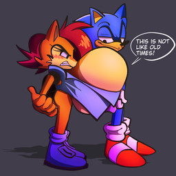 anthro big_breasts blue_body blue_fur blush breasts butt clothed clothing duo female fur hair huge_breasts hyper hyper_breasts male simple_background smile smirking_at_another text klacket archie_comics sega sonic_the_hedgehog_(archie) sonic_the_hedgehog_(comics) sonic_the_hedgehog_(series) sally_acorn sonic_the_hedgehog chipmunk eulipotyphlan ground_squirrel hedgehog mammal rodent sciurid 1:1 2025 absurd_res digital_media_(artwork) english_text hi_res