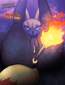:3 anal anthro anus big_ears biped black_body blep butt dialogue dipstick_tail eyebrows female female_anthro fire front_view fur genitals glowing glowing_eyes hip_tuft humanoid_genitalia humanoid_vulva improvised_sex_toy inner_ear_fluff inviting legs_up looking_at_viewer lying markings master multicolored_body multicolored_fur nude nude_anthro nude_female object_in_ass on_back orange_eyes orange_inner_ear_fluff orange_nose orange_tail_tip plump_labia pointy_ears presenting presenting_hindquarters prick_ears raised_eyebrow seductive simple_background solo stick_in_ass tail tail_markings text tongue tongue_out tuft two_tone_tail vulva white_body white_fur yellow_anus yellow_body yellow_fur yellow_tail yellow_vulva inkbo nintendo pokemon braixen canid generation_6_pokemon mammal pokemon_(species) 2025 absurd_res colored digital_drawing_(artwork) digital_media_(artwork) english_description english_text hi_res portrait shaded three-quarter_portrait