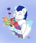 blue_body blue_fur blue_hair blue_nose cuddling duo ear_piercing eyes_closed fur hair happy heart_symbol hug multicolored_body multicolored_fur neck_tuft piercing rainbow_body rainbow_skin smile tentacles tuft two_tone_body two_tone_fur white_body white_fur moodyferret nara canid canine cephalopod coleoid cuttlefish decapodiform fox mammal marine mollusk digital_media_(artwork)