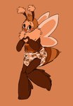 ambiguous_gender antennae_(anatomy) anthro brown_body chest_tuft clean_diaper clothed clothing diaper gesture heart_gesture insect_wings orange_background orange_body shy simple_background solo standing tuft wearing_diaper wings kippinz arthropod bee hymenopteran insect 2024 hi_res